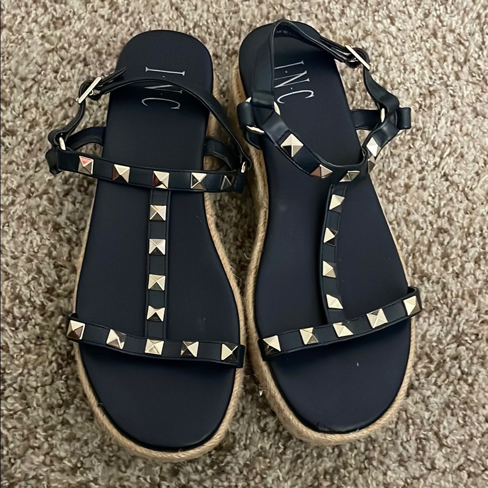 INC International Concepts Black Pyramid Stud Sandals